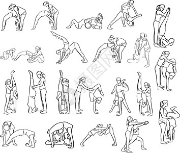 一组健身女性与教练矢量伊路斯特拉一起做瑜伽图片