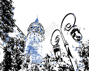 贝林塔加拉塔塔伊斯坦布的旅游标志游客喇叭房子建筑学建筑旅行城市石头街道历史设计图片