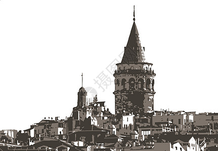 加拉塔塔伊斯坦布的旅游标志蓝色地标建筑学住宅城市街道建筑喇叭火鸡历史性图片