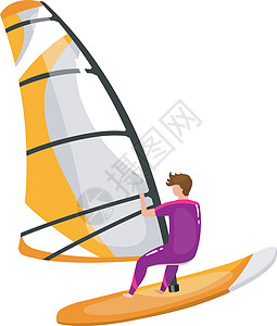 风帆冲浪平面矢量图 极限运动体验 夏季户外趣味活动 在冲浪板上保持平衡的人 白色背景上孤立的运动员卡通人物海洋娱乐冲浪者假期热带图片