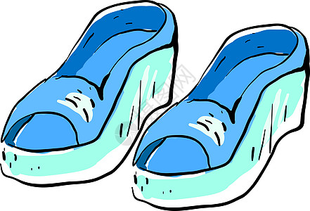 白色背景上的蓝色凉鞋插画矢量皮革海滩鞋类卡通片魅力字拖店铺配饰购物拖鞋图片