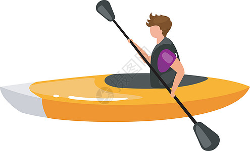 皮艇皮划艇平面矢量图 极限运动体验 积极的生活方式 暑假户外趣味活动 独木舟船上的运动员在白色背景上孤立的卡通人物男人插图活力游泳闲设计图片