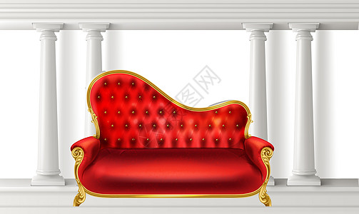 房间里豪华红色天鹅绒沙发的模拟插图桌子房子奢华客厅金子风格装饰扶手椅椅子小样图片
