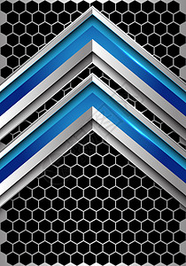 深色金属六边形网格设计中抽象蓝色银色箭头方向现代未来技术背景矢量图解图片