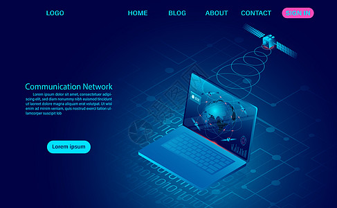 与卫星无线的通信网络与无线设备和计算图片