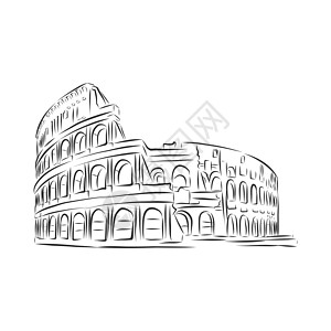 手绘的罗马竞技场 孤立的矢量插图 素描风格建筑体育馆艺术假期废墟吸引力建筑学古董纪念碑世界图片