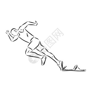 矢量图 插图显示了一名运动员 奔跑者 运动 竞技的训练墨水身体力量艺术活动肌肉男性草图线条图片