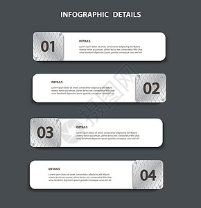 具有 4 个选项的金属板信息图形模板 可用于网络图表演示文稿图表报告分步信息图表进步创造力营销框架数字黑色金属项目战略插图图片