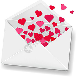 带有红心背景的白色信封网络塑料热情邮政办公室反射明信片电子邮件卡片婚礼图片