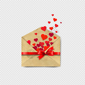 信封与红色的心透明背景沟通婚礼红心邀请函邮政网络反射明信片假期情人图片