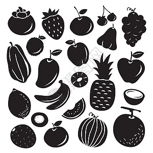 一套夏季水果健康食品有机图标和符号 Vecto图片