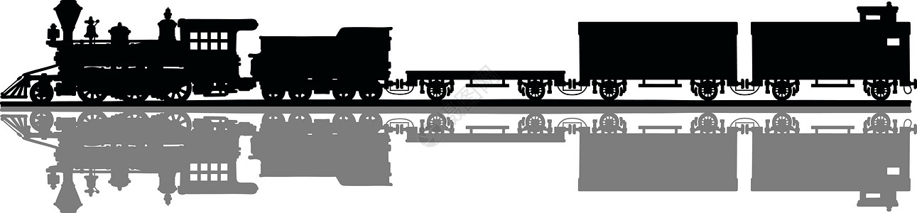 老式美国蒸汽火车机车运输荒野黑色铁路车辆灰色阴影卡通片图片