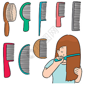 一套 com梳子草图塑料头发插图手绘涂鸦沙龙发型师理发图片