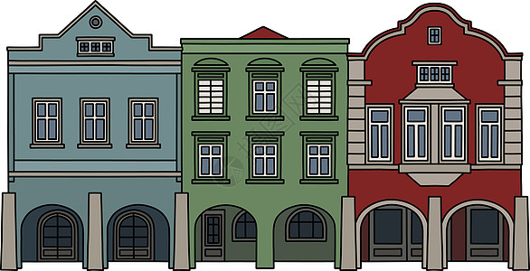 三历史汉堡屋绿色公地拱廊回廊法庭灰色城市白色插图红色图片