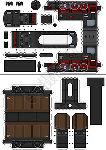 老式蒸汽货运火车的纸模型货物棕色胶水玩具红色运输黑色煤炭卡通片铁路图片