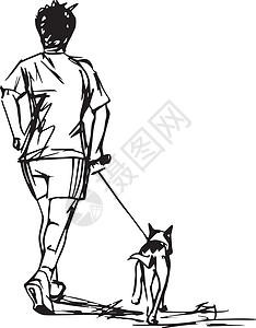 带 Do 的跑步者素描男性活动友谊动物插图闲暇小狗草图跑步宠物图片