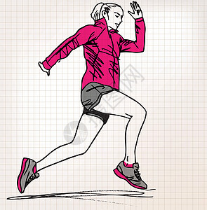 女赛跑者素描它制作图案学校正方形运动慢跑者记事本笔记本跑步闲暇运动员运动装图片