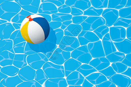 充气游泳池漂浮在蓝色游泳池中的沙滩球 夏季背景设计图片