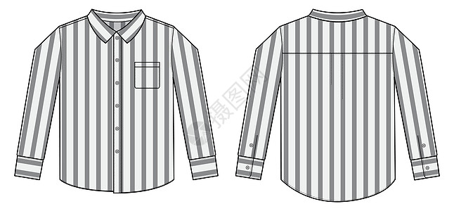 条纹衬衫长袖商务衬衫模板它制作图案边界衣服插图按钮衣领条纹空白载体纺织品口袋设计图片