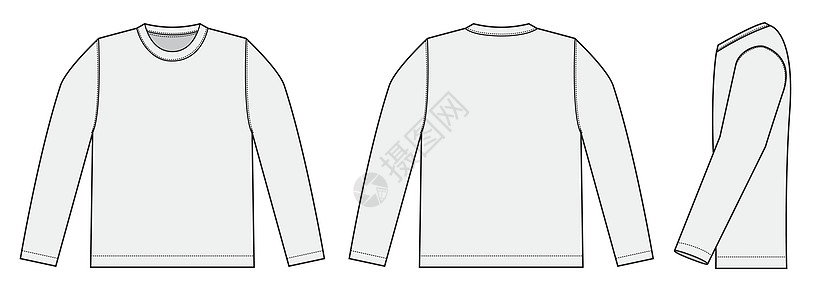它制作图案长袖 t 恤矢量模板棉布运动纺织品材料载体圆形空白衣服运动装绅士图片