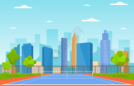 户外网球场运动游戏娱乐卡通城市景观场地公园闲暇活动建筑学乐趣卡通片球拍多边形玩家图片