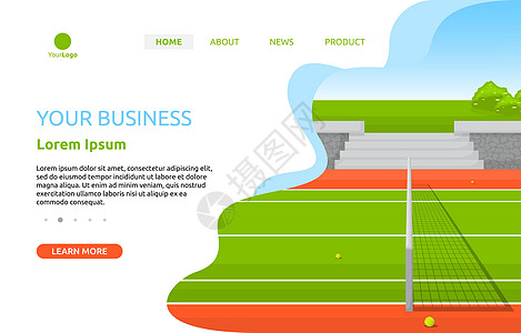 室外网球场运动游戏娱乐着陆页 Web 模板爱好商业比赛场景球拍锦标赛卡通片网络玩家法庭图片