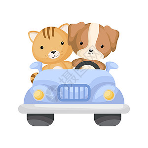 可爱的猫狗司机在车上 儿童 b 的图形元素图片