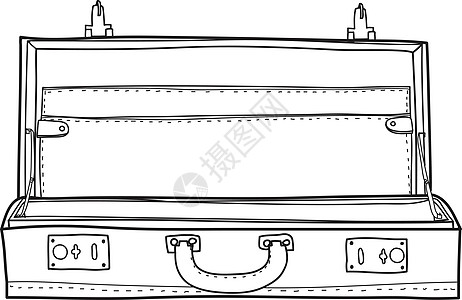 手提箱空空 旧式手画矢量线图片