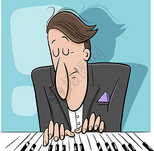 钢琴手演奏钢琴卡通插图图片
