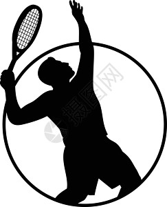 男性网球玩家 Racquet 服务硅环环回转黑白图片