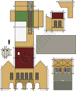 纸张模型 一个旧城式的老房子城市广场历史大街法庭插图拱廊石头市场正方形图片
