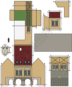 纸张模型 一个旧城式的老房子楼梯店铺玩具广场城市街道插图拱廊正方形市场图片