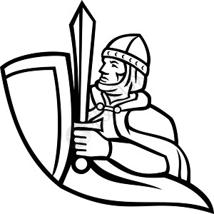 中世纪国王雷根尼特的暴怒 挥剑和盾牌黑白马斯科特图片