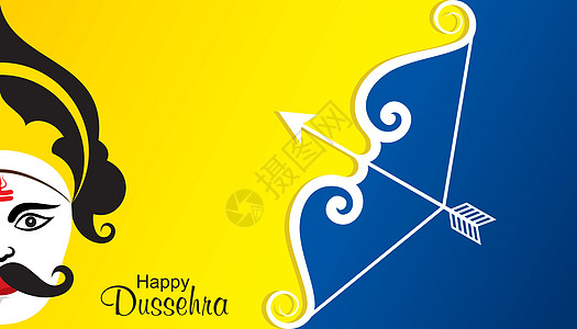 以及印度节庆杜塞拉节的弓箭和弓箭海报庆典女神幸福问候语内存宗教插图横幅国王图片