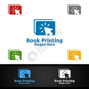 单击图书印刷公司矢量标志设计 用于图书销售 书店 媒体 零售 广告 报纸或纸业代理图片