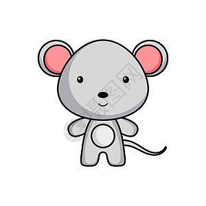 白色背景上的可爱的漫画鼠标标识模板 Mascot ani图片