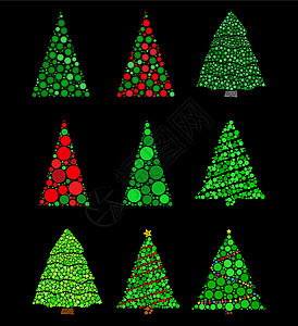 由点集制成的抽象圣诞树 用绿色圆圈集合制作的枞树 在黑色背景上孤立的矢量图 最适合复古或老式圣诞明信片图片