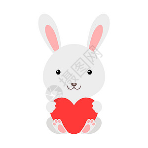 可爱有趣的兔子与白色背景上的心 卡通动物角色祝贺圣情人节 贺卡 邀请函 墙壁装饰 贴纸 炫彩矢量图图片