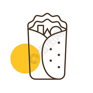 卷饼包装矢量图标 快餐标志菜单小吃胡椒辣椒面包插图午餐牛肉玉米早餐图片