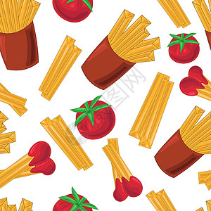 番茄意大利面无缝模式与法式炸薯条的成分设计图片