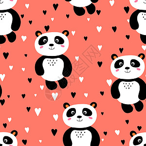与可爱的熊猫宝宝在彩色背景上的无缝模式 有趣的亚洲动物 孩子们的明信片 织物纺织品墙纸海报礼品包装纸的平面矢量图新生夹子艺术品女图片