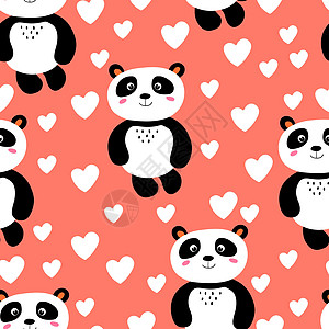 与可爱的熊猫宝宝在彩色背景上的无缝模式 有趣的亚洲动物 孩子们的明信片 织物纺织品墙纸海报礼品包装纸的平面矢量图竹子孩子考拉漫画图片