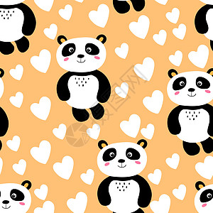 与可爱的熊猫宝宝在彩色背景上的无缝模式 有趣的亚洲动物 孩子们的明信片 织物纺织品墙纸海报礼品包装纸的平面矢量图乐趣绘画新生插图图片