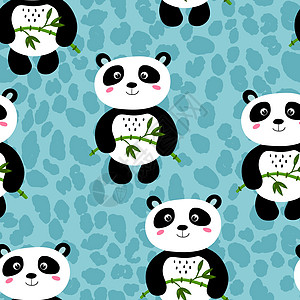 与可爱的熊猫宝宝在彩色背景上的无缝模式 有趣的亚洲动物 孩子们的明信片 织物纺织品墙纸海报礼品包装纸的平面矢量图乐趣生日吉祥物想图片