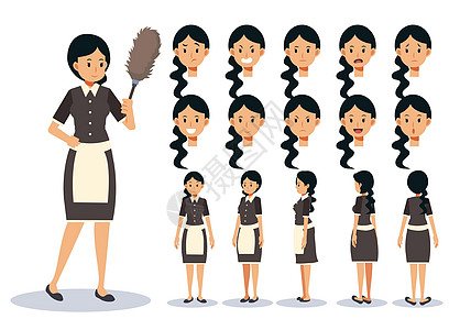女人的矢量插图集是女仆的各种动作 情绪表达 视图动画角色图片