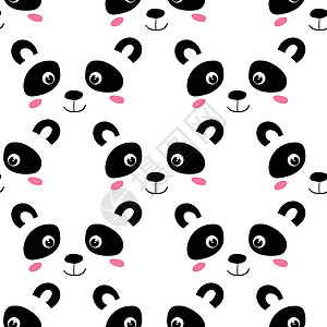 与可爱的熊猫宝宝在白色背景上的无缝模式 有趣的亚洲动物 孩子们的明信片 织物纺织品墙纸海报礼品包装纸的平面矢量图竹子卡片婴儿绘画图片