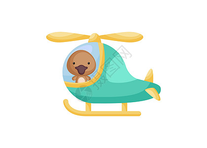翡翠直升机的可爱小鸭嘴兽飞行员 儿童读物专辑的卡通人物婴儿淋浴贺卡派对邀请屋内部 矢量股票图图片