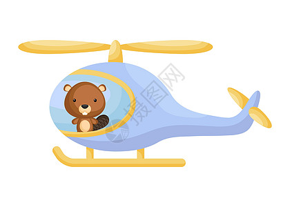 蓝色直升机的逗人喜爱的小海狸飞行员 儿童读物专辑的卡通人物婴儿淋浴贺卡派对邀请屋内部 矢量股票图图片