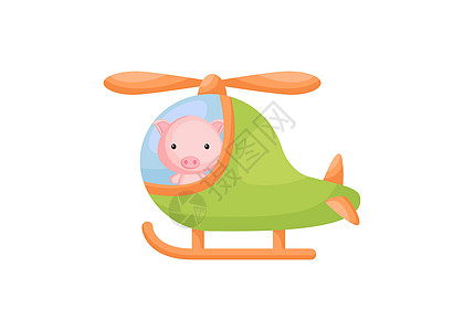 绿色直升机的逗人喜爱的小猪飞行员 儿童读物专辑的卡通人物婴儿淋浴贺卡派对邀请屋内部 矢量股票图图片