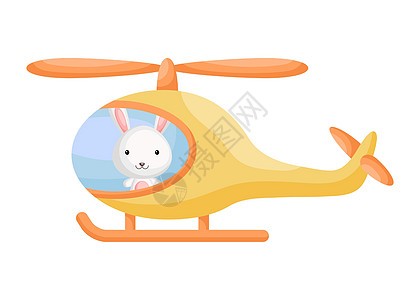 黄色直升机的逗人喜爱的小野兔飞行员 儿童读物专辑的卡通人物婴儿淋浴贺卡派对邀请屋内部 矢量股票图图片